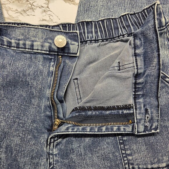 Madden Girl Extra Large Vintage Wash Elastic Waist Wide Leg Cargo Jeans - Picture 8 of 10